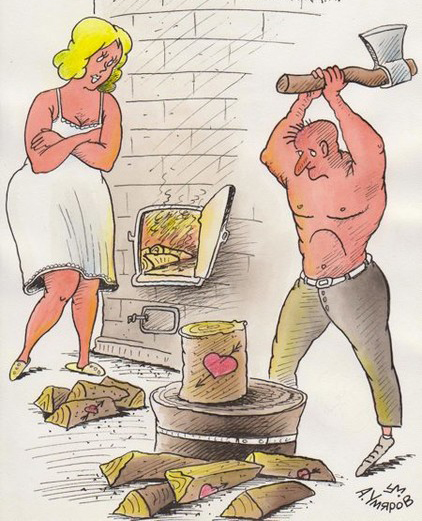 Карикатура про дрова - подбрось в печь любви дрова на drovavam.ru